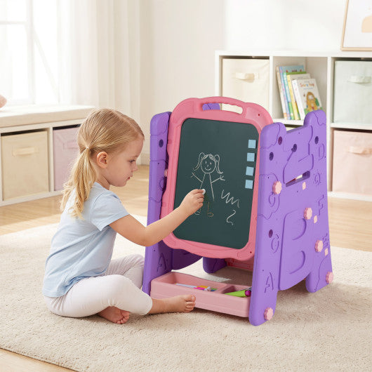 4 in 1 Art Easel for Kids with Double Sided Magnetic Board-Pink