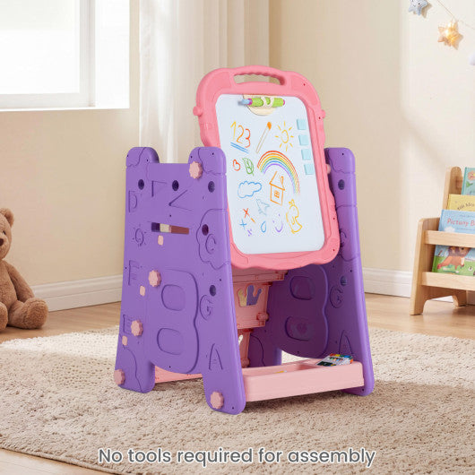 4 in 1 Art Easel for Kids with Double Sided Magnetic Board-Pink