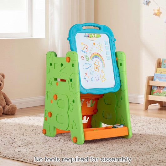 4 in 1 Art Easel for Kids with Double Sided Magnetic Board-Green
