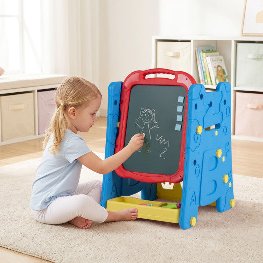 4 in 1 Art Easel for Kids with Double Sided Magnetic Board-Blue