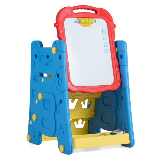 4 in 1 Art Easel for Kids with Double Sided Magnetic Board-Blue