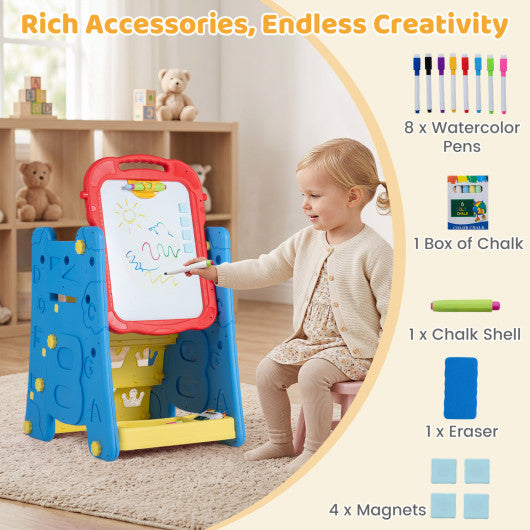 4 in 1 Art Easel for Kids with Double Sided Magnetic Board-Blue