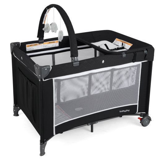 3-in-1 Portable Baby Crib and Playpen with Changing Table-Black