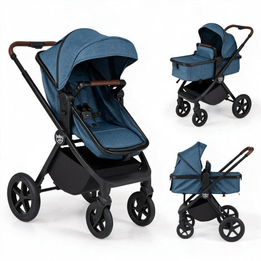 3-in-1 Convertible High Landscape Bassinet Stroller with Reversible Seat-Blue