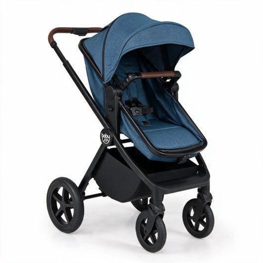 3-in-1 Convertible High Landscape Bassinet Stroller with Reversible Seat-Blue
