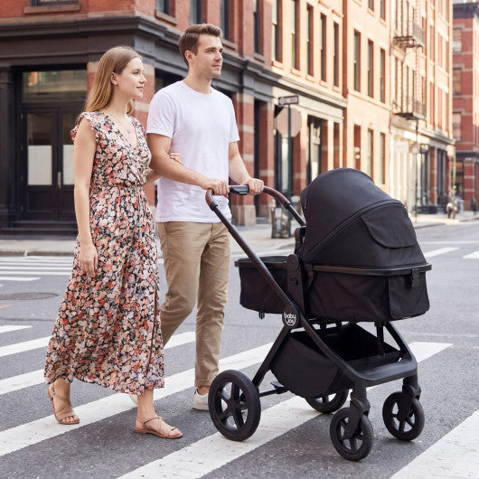 3-in-1 Convertible High Landscape Bassinet Stroller with Reversible Seat-Black