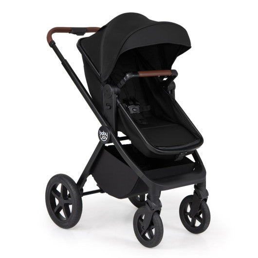 3-in-1 Convertible High Landscape Bassinet Stroller with Reversible Seat-Black
