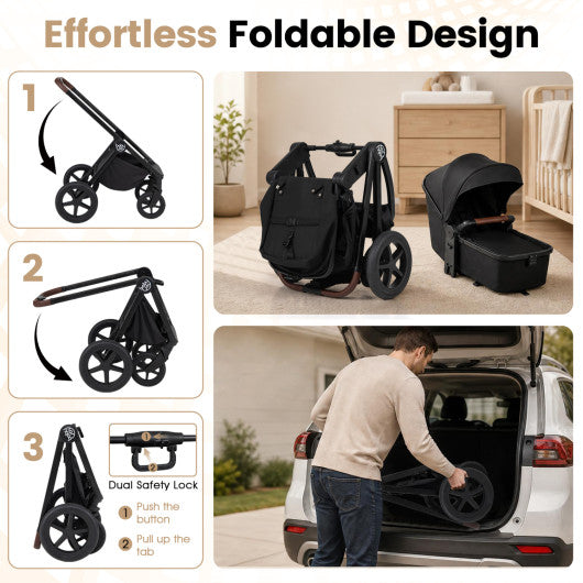 3-in-1 Convertible High Landscape Bassinet Stroller with Reversible Seat-Black