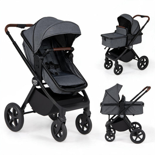 3-in-1 Convertible High Landscape Bassinet Stroller with Reversible Seat-Gray