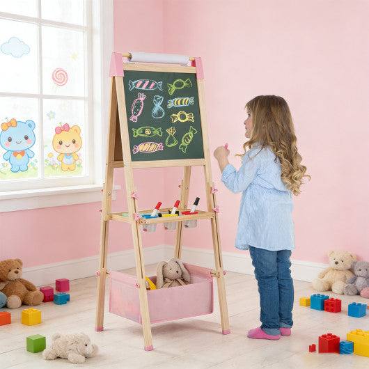 3-in-1 Double-Sided Adjustable Kid Easel for 3-8 Years Old Toddlers-Pink