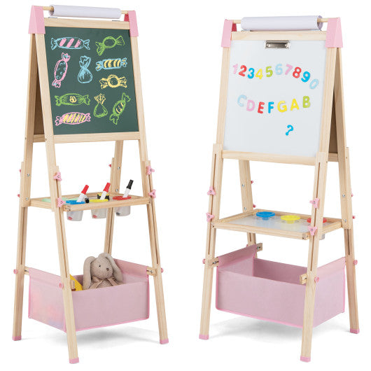 3-in-1 Double-Sided Adjustable Kid Easel for 3-8 Years Old Toddlers-Pink