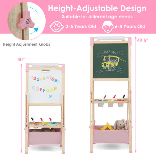 3-in-1 Double-Sided Adjustable Kid Easel for 3-8 Years Old Toddlers-Pink