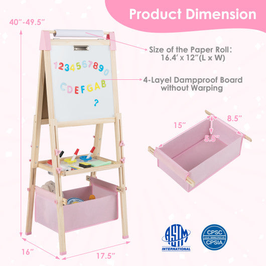 3-in-1 Double-Sided Adjustable Kid Easel for 3-8 Years Old Toddlers-Pink