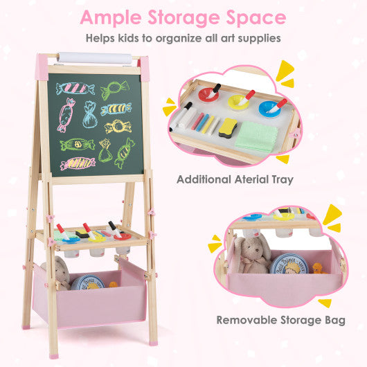 3-in-1 Double-Sided Adjustable Kid Easel for 3-8 Years Old Toddlers-Pink