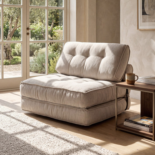 3-in-1 Folding Sofa with Bolster and Convertible Bed-Beige