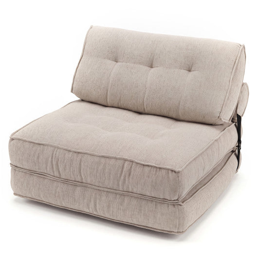 3-in-1 Folding Sofa with Bolster and Convertible Bed-Beige