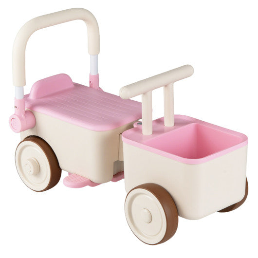 3-in-1 Kids Ride On Push Car with Rope and Storage Basket-Pink