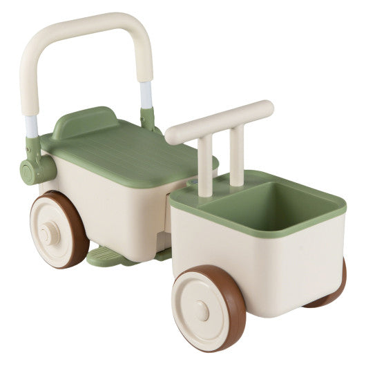 3-in-1 Kids Ride On Push Car with Rope and Storage Basket-Green