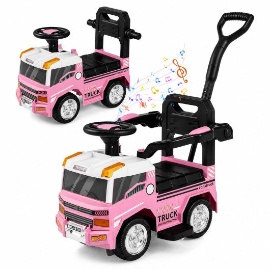 3-in-1 Kids Ride On Push Car for Toddlers 3 to 5 Years Old with Music-Pink