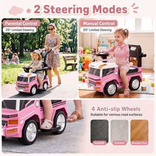 3-in-1 Kids Ride On Push Car for Toddlers 3 to 5 Years Old with Music-Pink