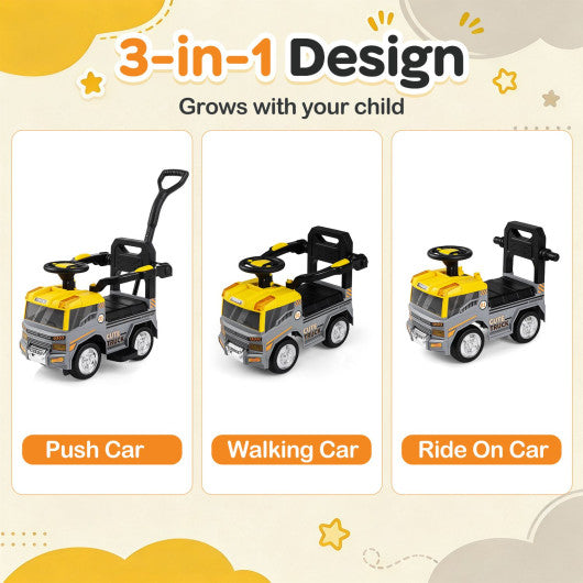 3-in-1 Kids Ride On Push Car for Toddlers 3 to 5 Years Old with Music-Gray