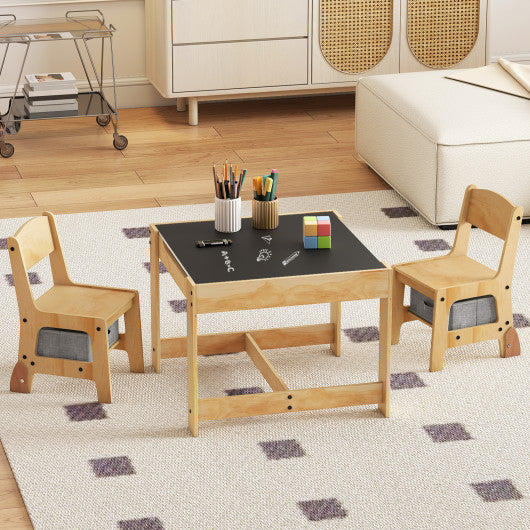 3 in 1 Kids Table and Chair Set with Removable Tabletop and 2 Storage Drawers-Gray