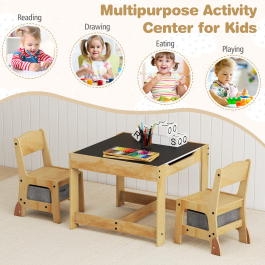 3 in 1 Kids Table and Chair Set with Removable Tabletop and 2 Storage Drawers-Gray