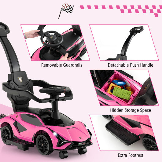 3 in 1 Licensed Lamborghini Ride Walking Toy Stroller-Pink