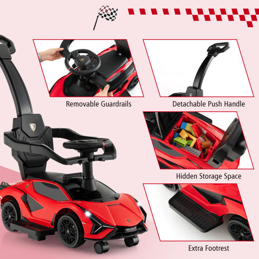 3 in 1 Licensed Lamborghini Ride Walking Toy Stroller-Red