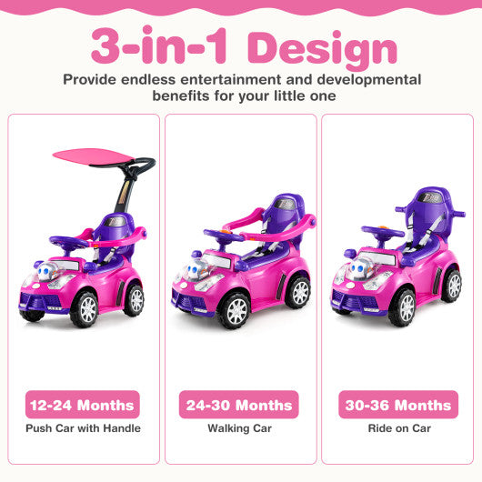 3 in 1 Push Car for Toddler Stroller Sliding Walking Car for Boys and Girls-Pink