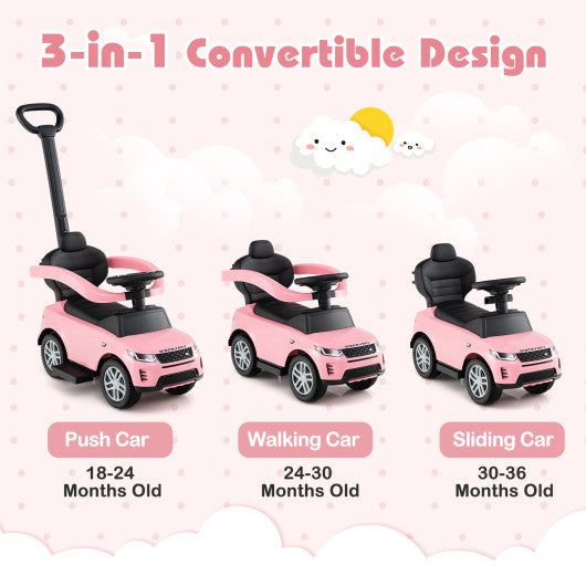3 in 1 Push Car with Removable Handle and Guardrail for Kids 18-36 Months Old-Pink