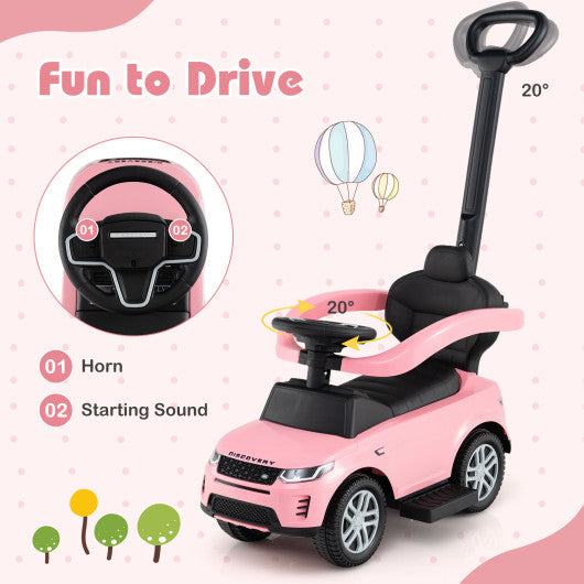 3 in 1 Push Car with Removable Handle and Guardrail for Kids 18-36 Months Old-Pink