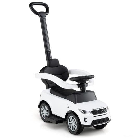 3 in 1 Push Car with Removable Handle and Guardrail for Kids 18-36 Months Old-White