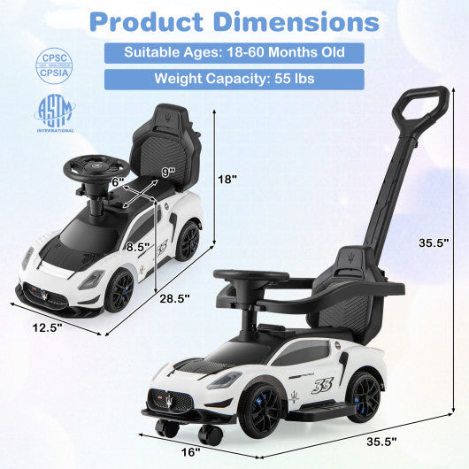 3-in-1 Ride on Push Car Maserati Licensed Sliding Car with Music-White