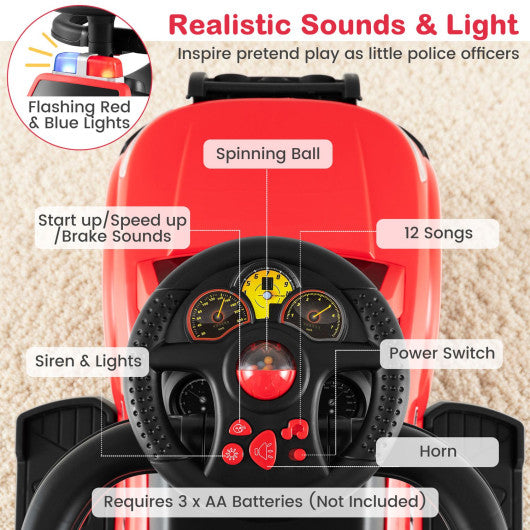 3-in-1 Toddler Push Car with Handle and Canopy Sliding Police Car with Siren-Red