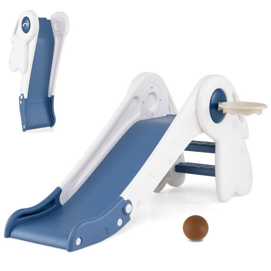 3 in 1 Toddler Slide Baby Slide Climber Playset with Basketball Hoop and Basketball-Blue