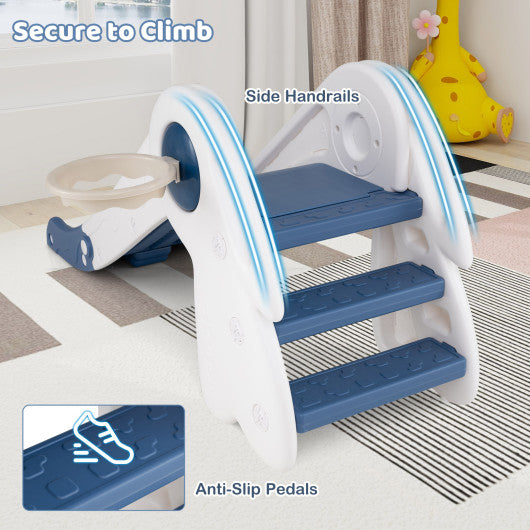 3 in 1 Toddler Slide Baby Slide Climber Playset with Basketball Hoop and Basketball-Blue