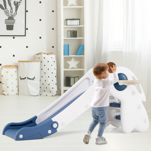 3 in 1 Toddler Slide Baby Slide Climber Playset with Basketball Hoop and Basketball-Blue