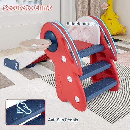 3 in 1 Toddler Slide Baby Slide Climber Playset with Basketball Hoop and Basketball-Red