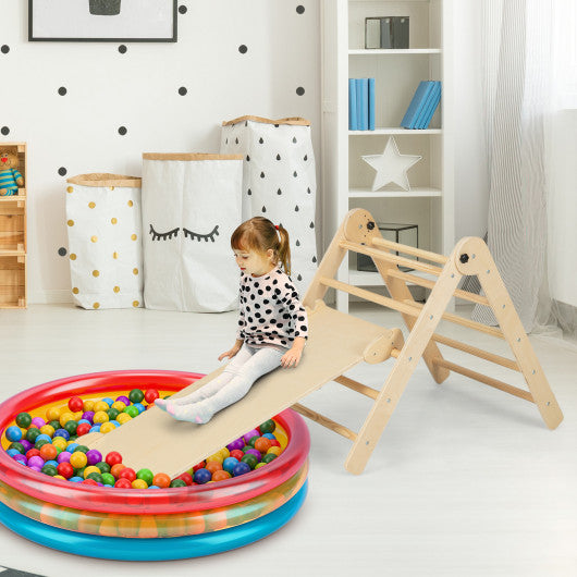 3-in-1 Climbing Set Foldable and Adjustable Kids Triangle Set-Natural
