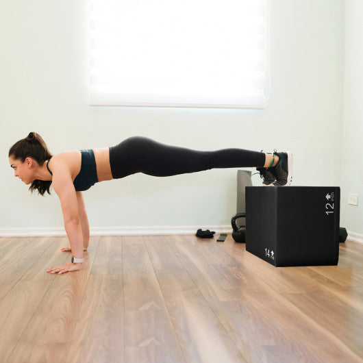 3 In 1 Foam Plyometric Box with 3 Heights and Easy-to-Clean PU Cover-16 Inches