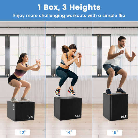 3 In 1 Foam Plyometric Box with 3 Heights and Easy-to-Clean PU Cover-16 Inches