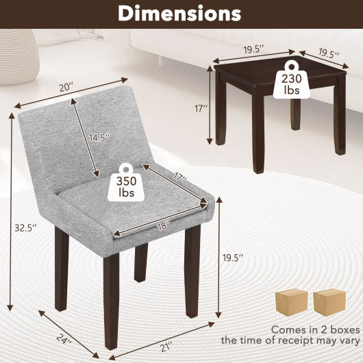 3-Piece Accent Table and Chair Set for Kitchen and Living Room-Brown & Gray
