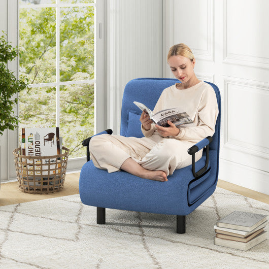 3-in-1 Convertible Sofa Bed with 5-Position Adjustable Backrest and Lumbar Pillow-Blue