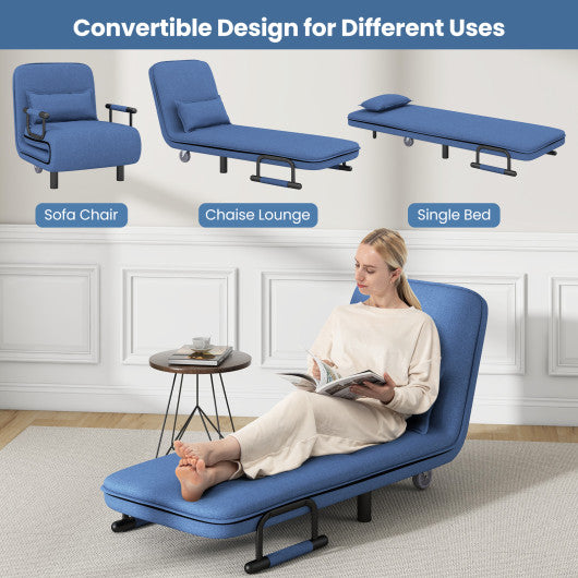 3-in-1 Convertible Sofa Bed with 5-Position Adjustable Backrest and Lumbar Pillow-Blue