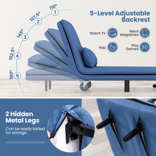 3-in-1 Convertible Sofa Bed with 5-Position Adjustable Backrest and Lumbar Pillow-Blue