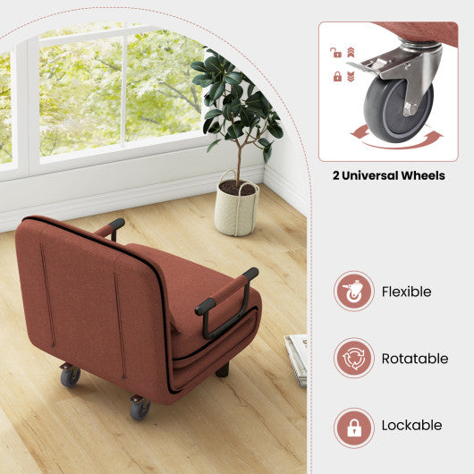 3-in-1 Convertible Sofa Bed with 5-Position Adjustable Backrest and Lumbar Pillow-Brown