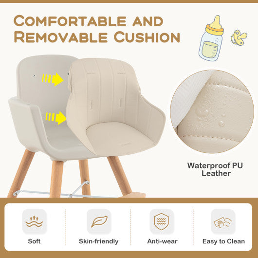 3-in-1 Convertible Wooden High Chair with Cushion-Beige