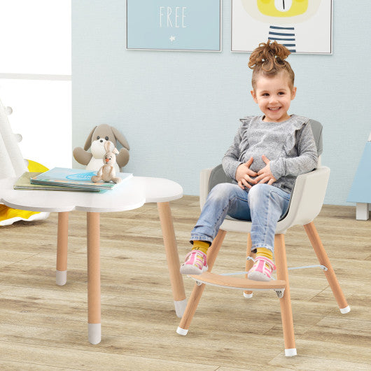 3-in-1 Convertible Wooden High Chair with Cushion-Gray