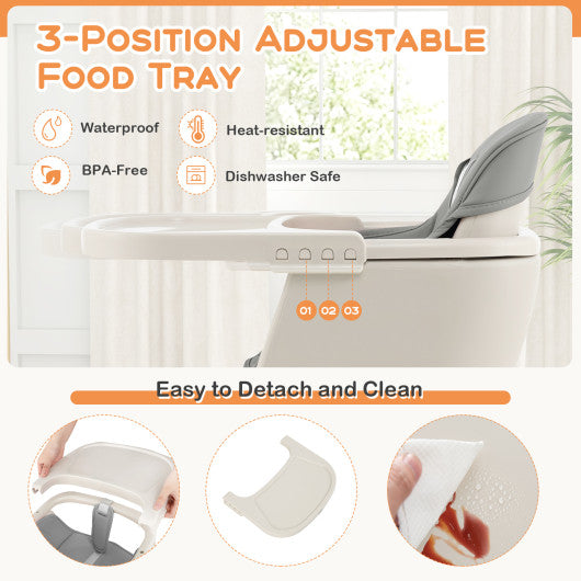 3-in-1 Convertible Wooden High Chair with Cushion-Gray